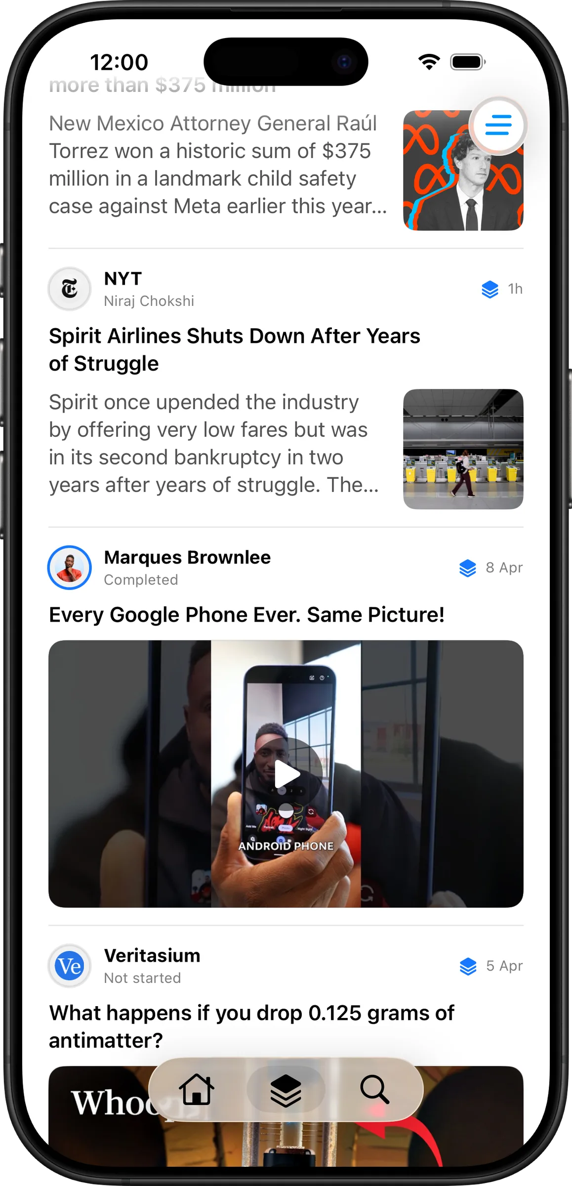 Flat timeline on iPhone