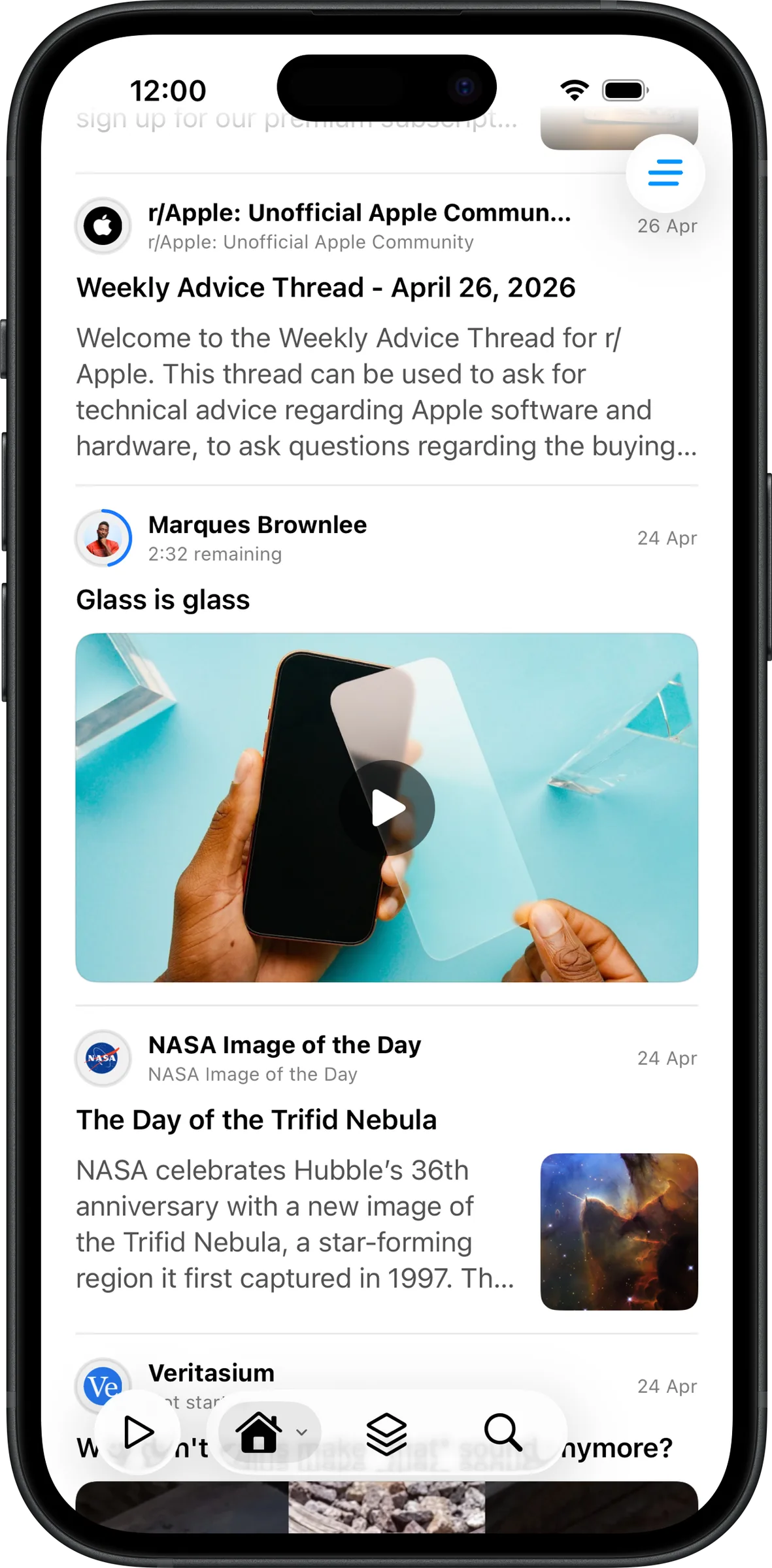 Flat timeline on iPhone